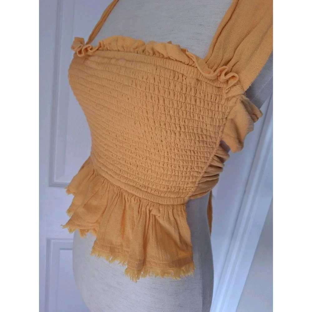 Free People Smocked Open Back Criss Cross Boho Tank Top‎